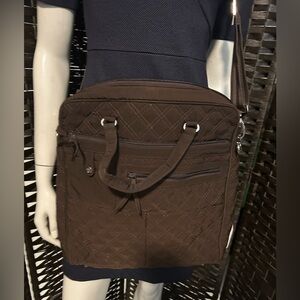 Vera Bradley espresso brown quilted laptop tote bag with adjustable Crossbody